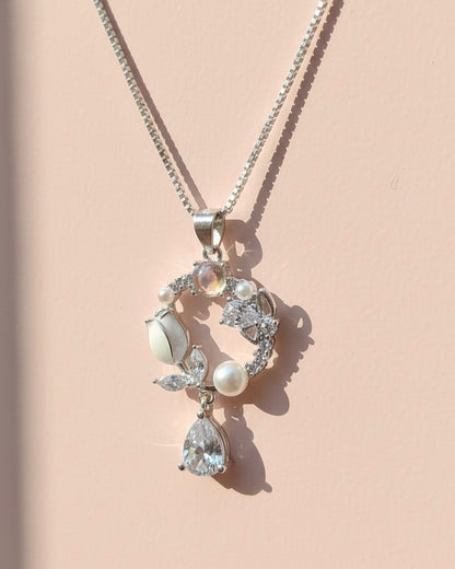 Sterling Silver Floral Pearl & CZ Blossom Pendant