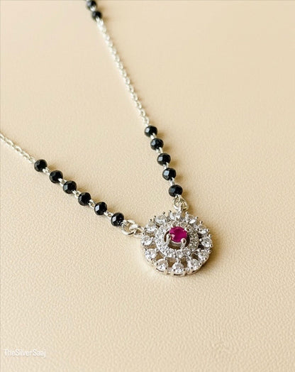 The Silver Saaj Sterling Silver Ruby Bloom Mangalsutra