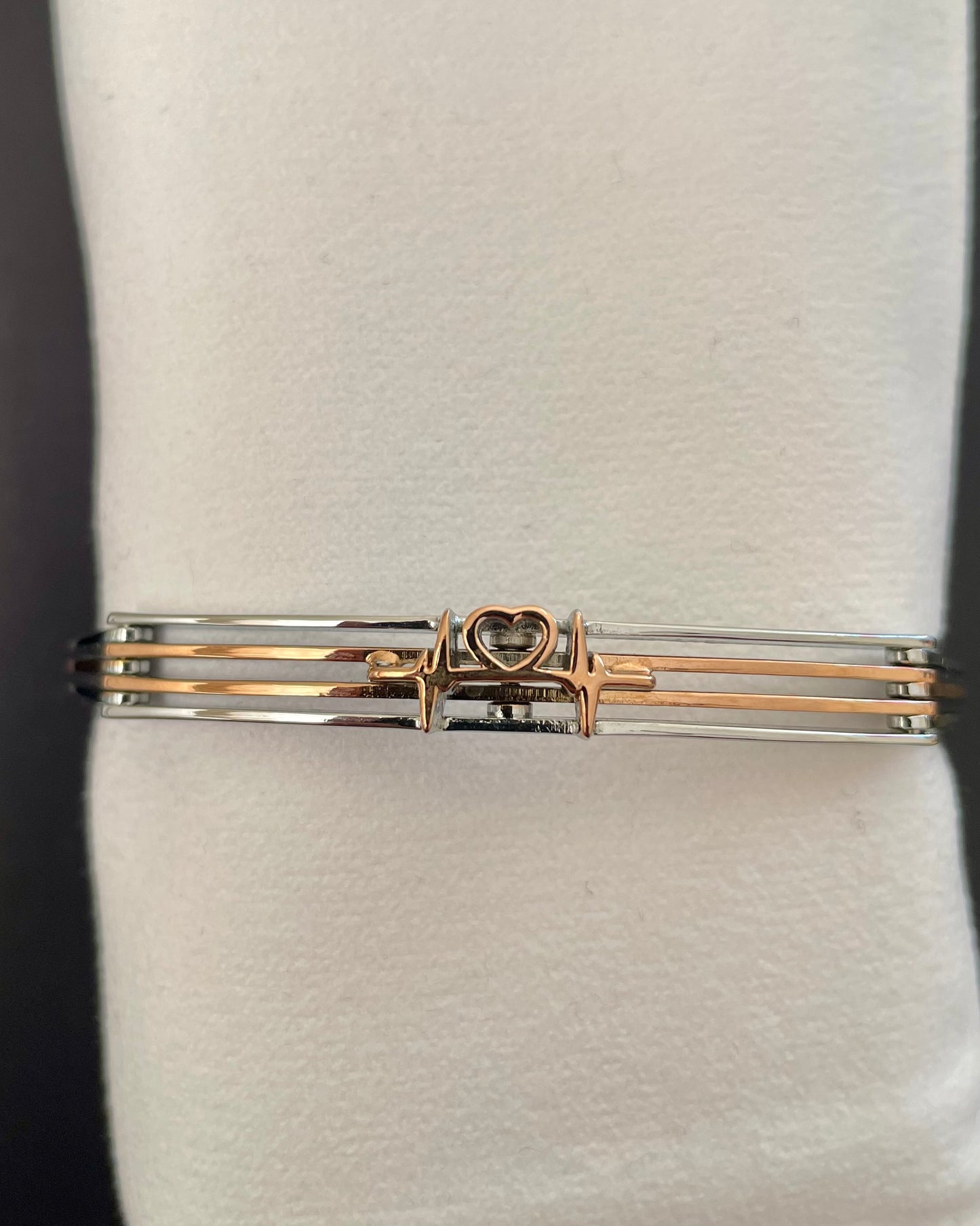 Duo-Tone Heart Desire Bracelet – 925 Sterling Silver, Rose Gold Finish, Secure Clasp