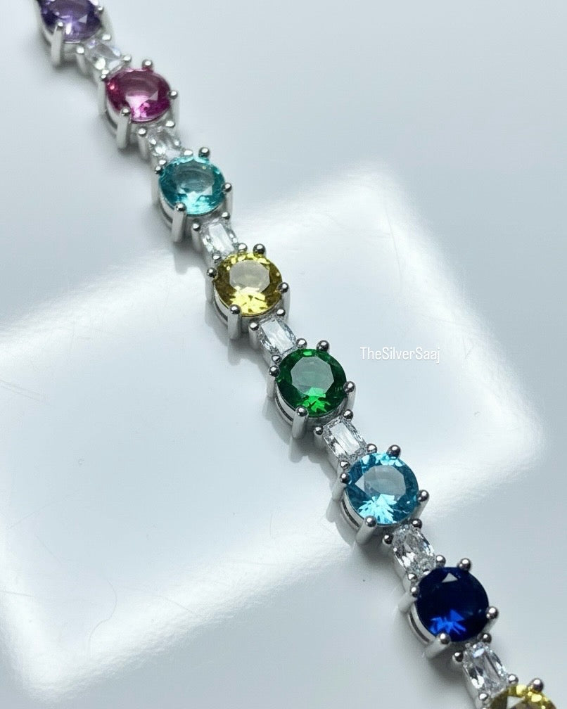 Sterling Silver Multi-Gem Tennis Bracelet