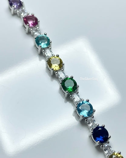 Sterling Silver Multi-Gem Tennis Bracelet