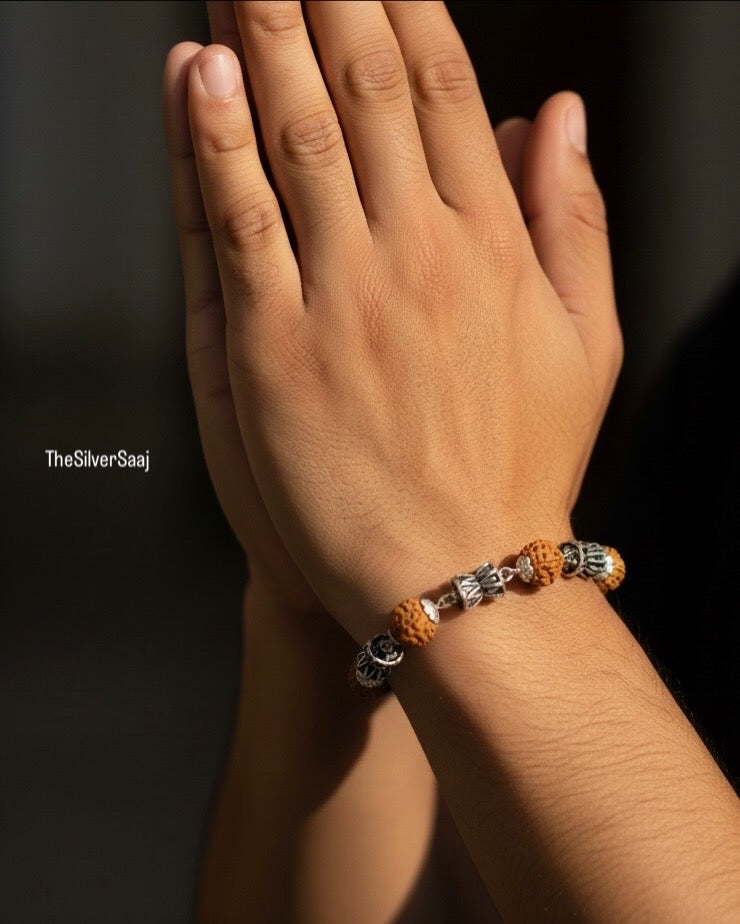 Authentic Rudraksha & Sterling Silver Bracelet