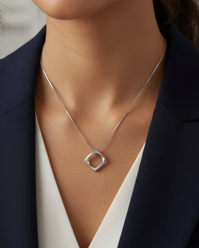 Sterling Silver Geometric Sparkle Necklace