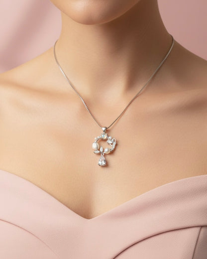 Sterling Silver Floral Pearl & CZ Blossom Pendant