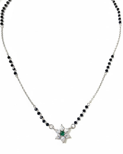The Eternal Nova:  Minimalist 925 Silver Mangalsutra with Emerald-Inspired Pendant