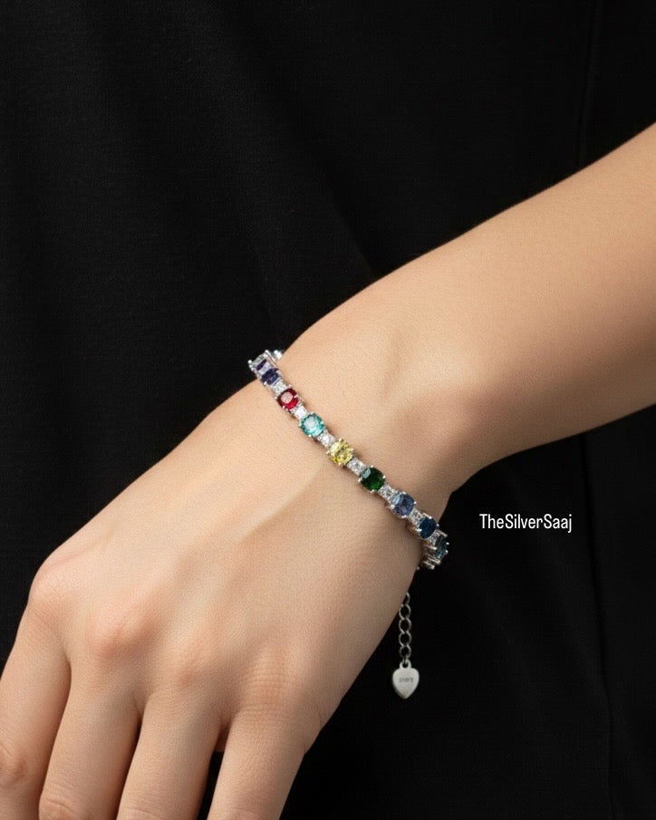 Sterling Silver Multi-Gem Tennis Bracelet