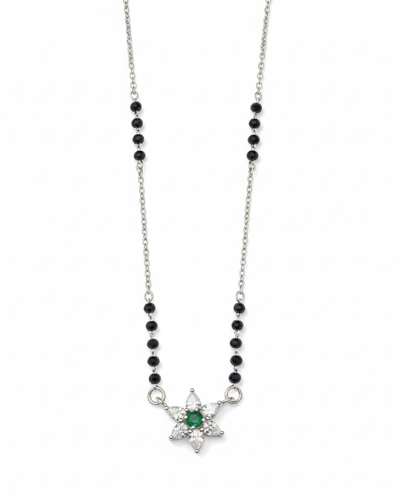 The Eternal Nova:  Minimalist 925 Silver Mangalsutra with Emerald-Inspired Pendant