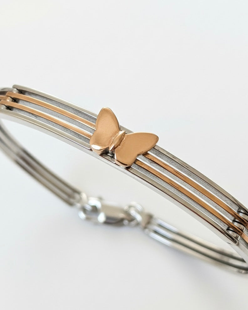 Premium Duo-Tone Butterfly Bracelet – 925 Silver with Rose Gold Finish & Secure Lock
