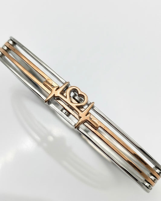 Duo-Tone Heart Desire Bracelet – 925 Sterling Silver, Rose Gold Finish, Secure Clasp