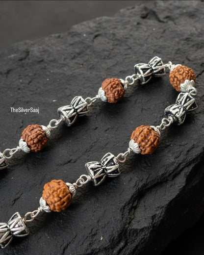 Authentic Rudraksha & Sterling Silver Bracelet