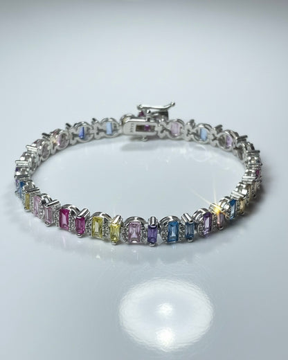 Spectrum Cascade: 925 Sterling Silver Multi-Color CZ Tennis Bracelet
