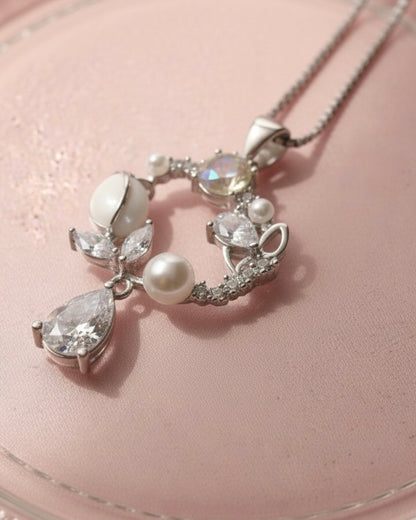 Sterling Silver Floral Pearl & CZ Blossom Pendant
