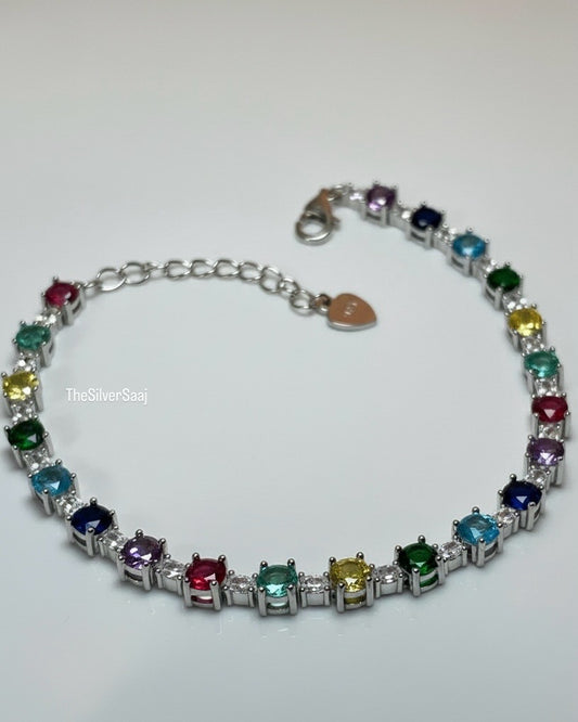 Sterling Silver Multi-Gem Tennis Bracelet
