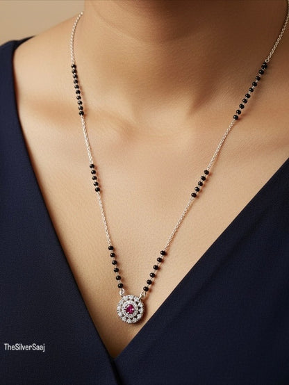 The Silver Saaj Sterling Silver Ruby Bloom Mangalsutra