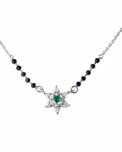 The Eternal Nova:  Minimalist 925 Silver Mangalsutra with Emerald-Inspired Pendant