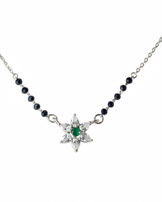 The Eternal Nova:  Minimalist 925 Silver Mangalsutra with Emerald-Inspired Pendant