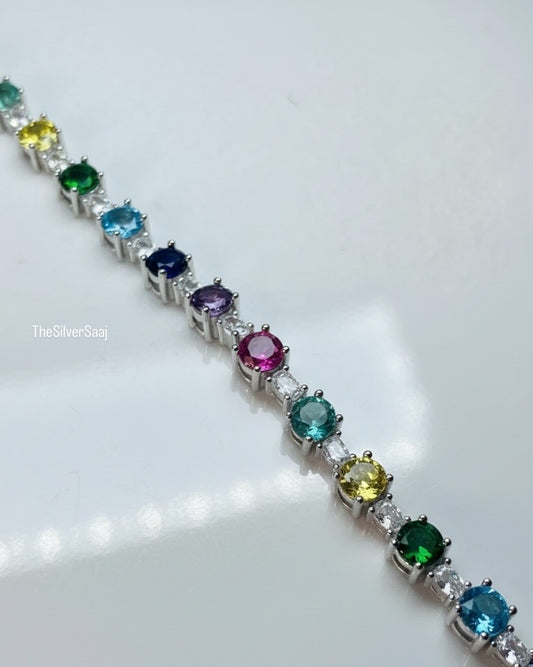 Sterling Silver Multi-Gem Tennis Bracelet