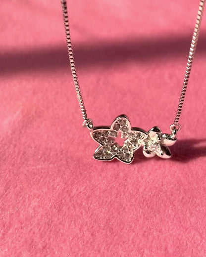 Sparkling Star & Petite Floral Necklace in 925 Sterling Silver